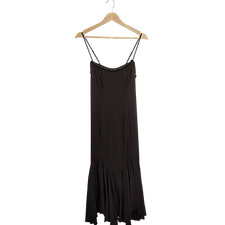 Quince Women Lightweight Crepe Pleated Hem Midi Dress TRUE Black Basic Sleeved S