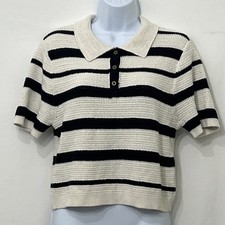 NWT Universal Thread Loose Knit Striped Sweater Top M Cream Black Boho Coastal
