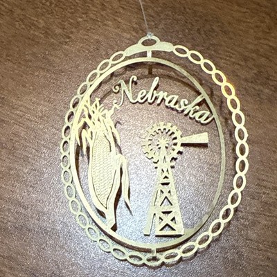 Nations Farms, Nebraska, Windmill Corn Christmas Ornament Gold