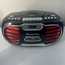 Studebaker SB2150 Retro Edge Bluetooth Boombox CD Cassette AM/FM Black Red