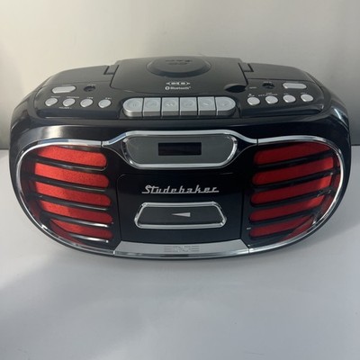 Studebaker SB2150 Retro Edge Bluetooth Boombox CD Cassette AM/FM Black & Red