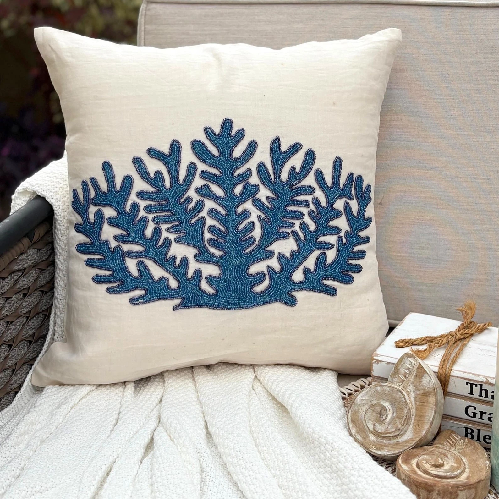 Decorative Sofa Pillow Case Ivory 16"x16", Square Cotton - Blue Coral Treasure
Opens in a new window
