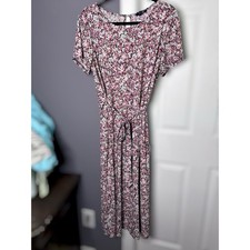 Chaps Pink White Floral Belted Maxi Dress Slit 1X