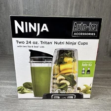 Ninja Auto-iQ Accessories Two 24 Oz Tritan Nutri Ninja Cups w/2 Sip & Seal Lids