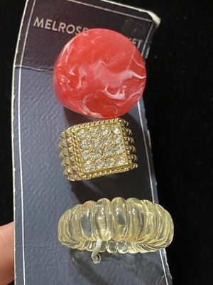 Melrose & Market Set of 3 Rings RedRing Gold Tone Ring With Rhinestones & Clear