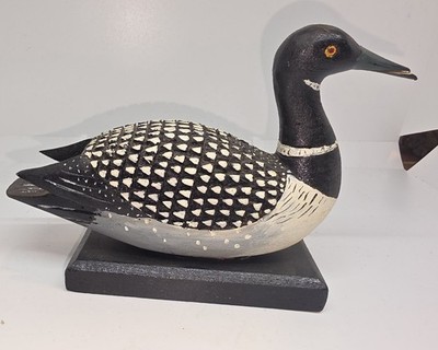 HAND CARVED AND PAINTED  LOON BIRD-  7'' x 4  3/4'' SIGNED