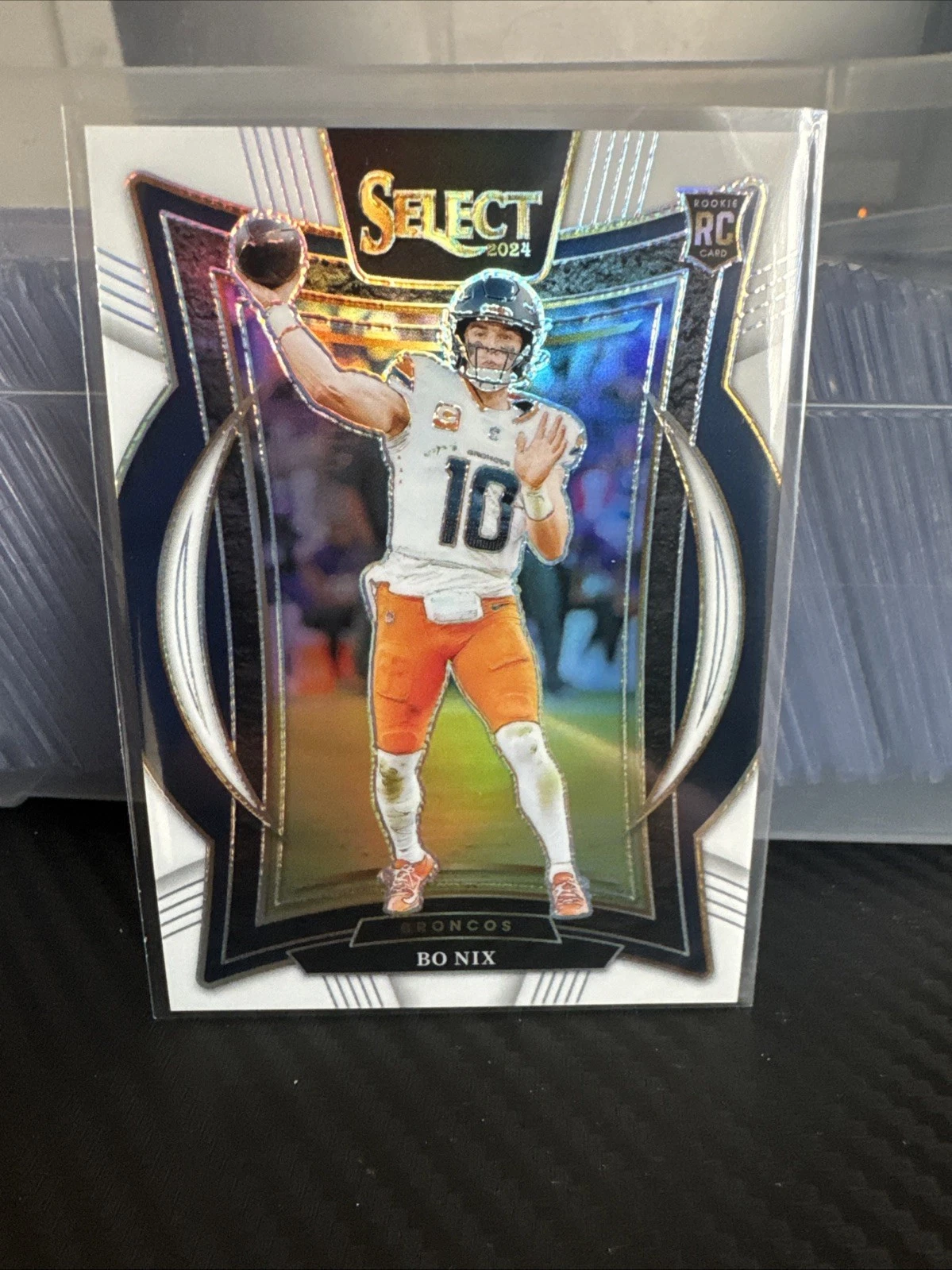 Bo Nix 2024 Panini Select White Prizm 11/35 Concourse Level RC Broncos SSP