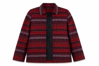 Alfred Dunner Damen Basic Jacke Größe 12 Rot Geometrisches Muster Mittellang Langarm