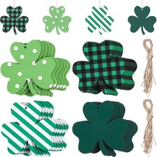 24 Pcs St Patricks Day Decorations Shamrocks Wooden Clover Ornament Table Decor