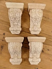 4 Wood Corbel Bracket Bookend Carved Porch Fireplace Mantle Decor Entryway Faux