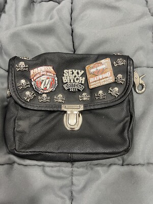 Women's Black Leather Belt Bag Purse For Biker