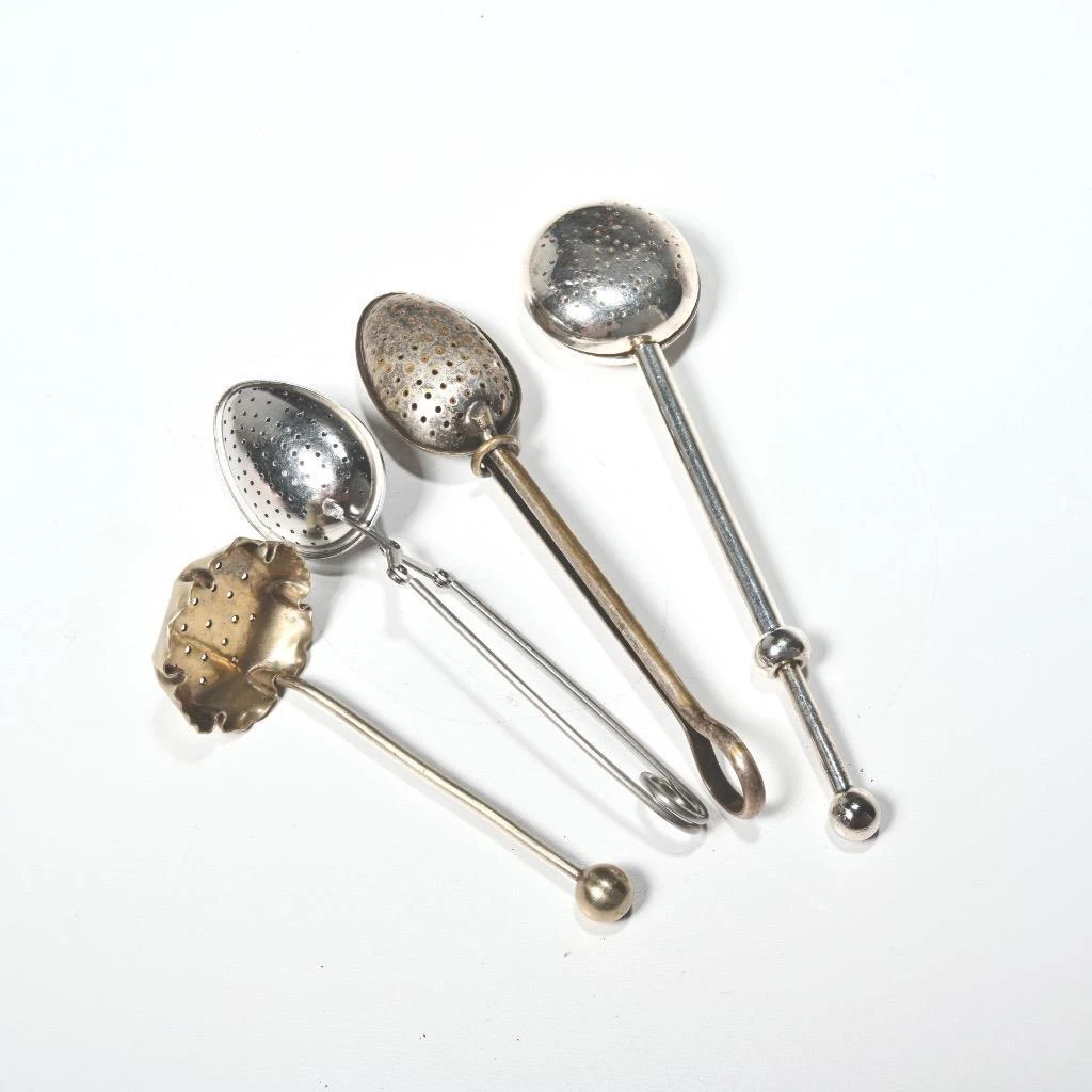 Tea Strainer Stirrer Sugar Sifting Spoon Infuser 4 piece Vintage and Antique Lot