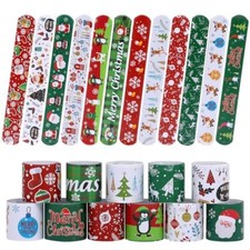48PCS Christmas Slap Bracelets, Xmas Slap for Christmas Party Green,white,red