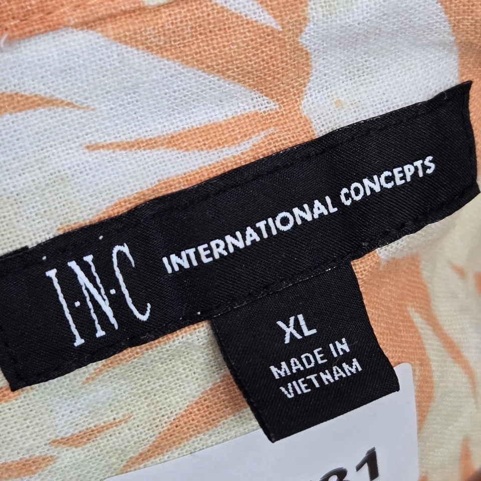 INC 男式纽扣衬衫 XL 橙色亚麻人造丝 Andy Palm 花卉 — 第 3/4 张图片