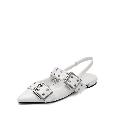 Women Double Buckle Chic Pointed Toe Flat Shoes Slingback Street Walking Flats