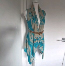 MADE IN USA cardigan Shrug Vest Light Summer Shoulder Sun Prote Teal Beige Large