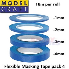 FLEXIBLE MASKING TAPE 4pk1 2 3 6mm x18m Airbrush Detailing ModelCraft PMA3000/4