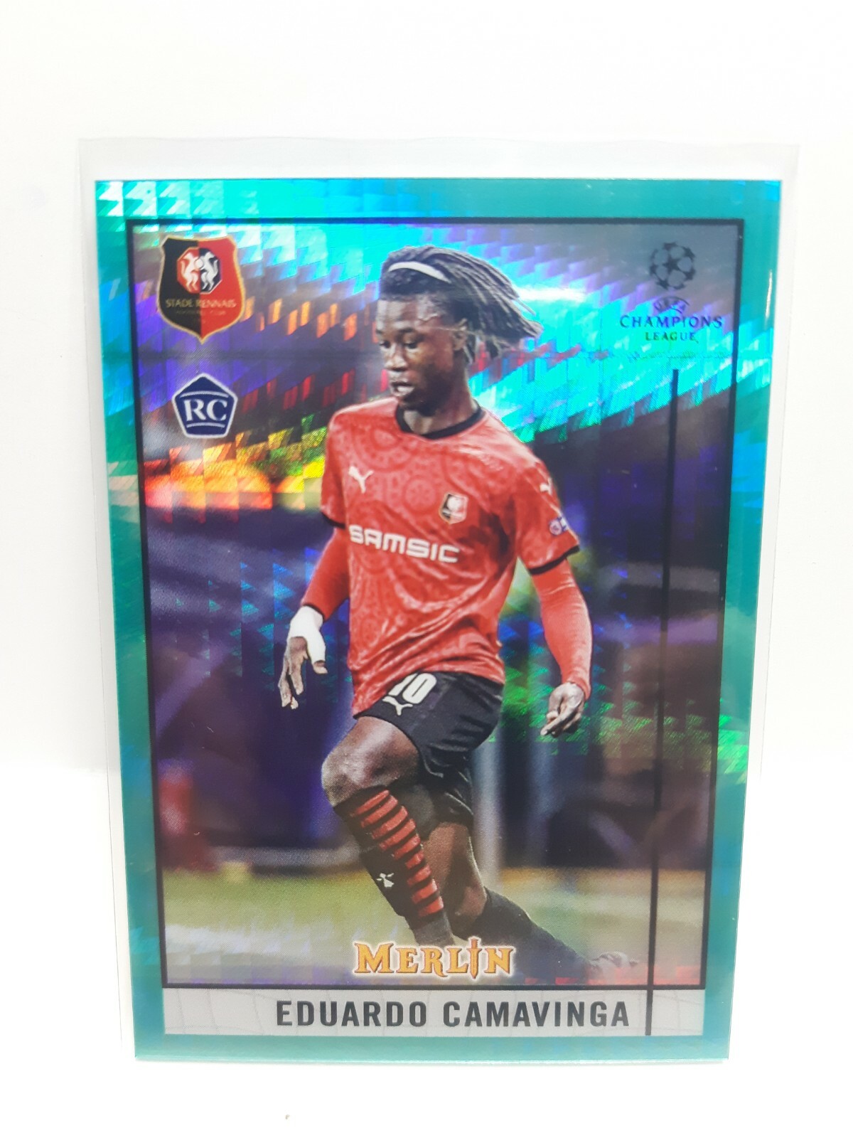 Eduardo Camavinga 2020-21 Topps Chrome Merlin Aqua Prism Refractor RC