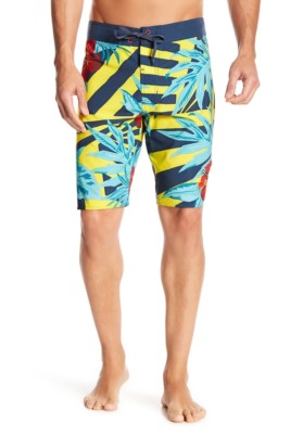 Lost Men's 31 Board Shorts Dazzle Pop Surf Blue Yellow Hawaiian Hibiscus