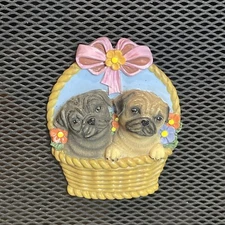 Easter Basket Pugs Couple 2 Dogs Willabee & Ward 3D Magnet W&W MBI Pink Bow Pet