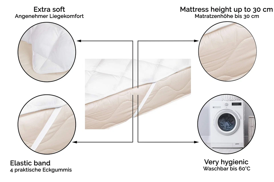 Topper Matratzenschoner 80x200 cm weitere verfügbar Gummizug Weiß - Bild 2 von 4