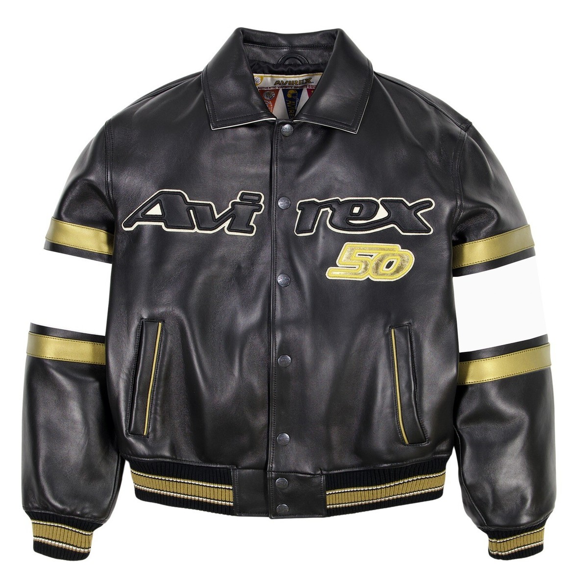 Men's Avirex Black Gold Leather Jacket – 50th Anniversary