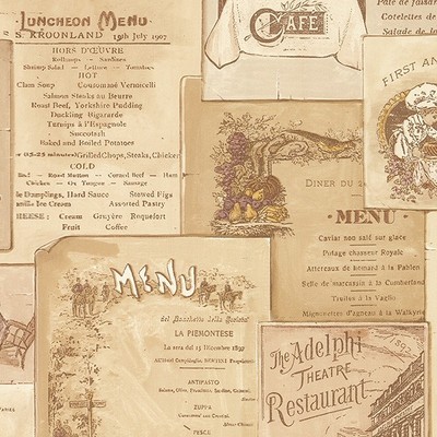 Vintage Cafe Menu in Multiple Shades of Beige & Brown Wallpaper FK26954