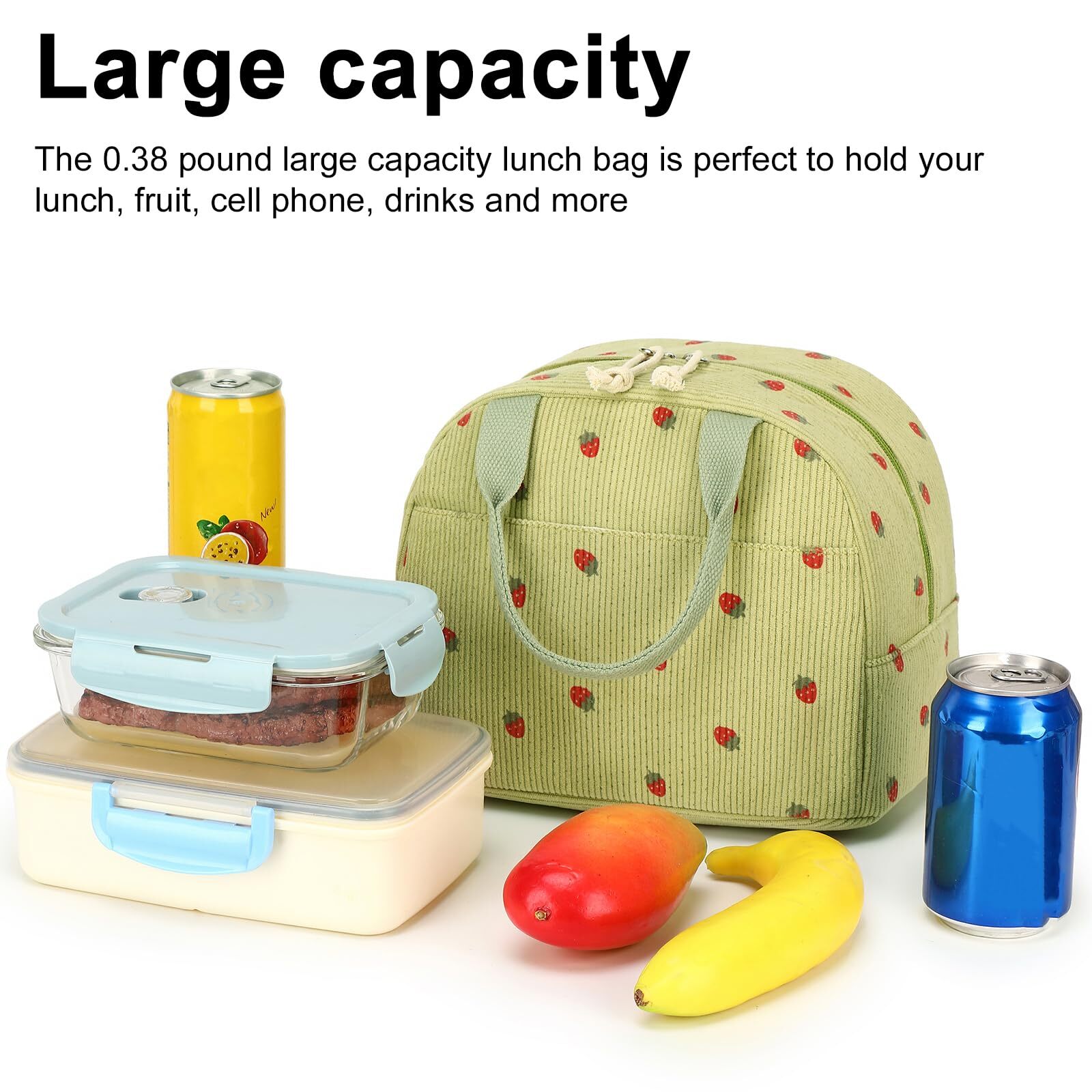 Bluboon Lunch Bag for Women Men Cute Corduroy Lunch Tote Bags Reusable ...