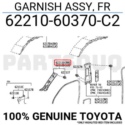 【m】 TOYOTA C-HR AX10 couvercle pilier A avant droit 62210-F4030