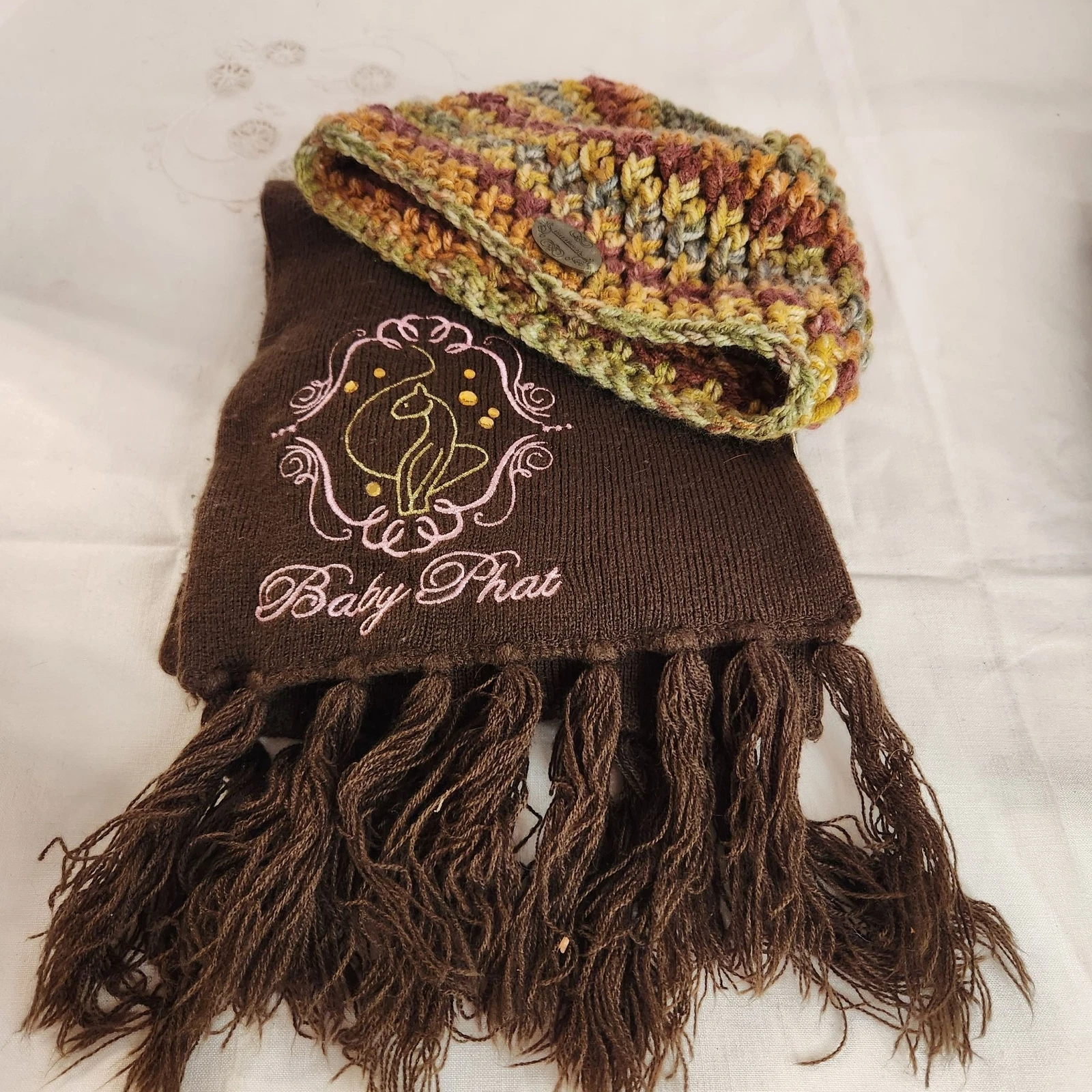 Handmade Multicolor Knitted beanie Brown Baby Phat Scarf Snoozies Sherpa Socks
