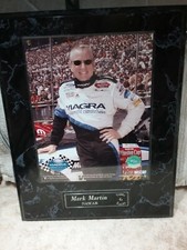 VINTAGE NASCAR DRIVER MARK MARTIN PHOTOGRAPH MOUNTED ON MARBLE EFFECT WOOD BACK