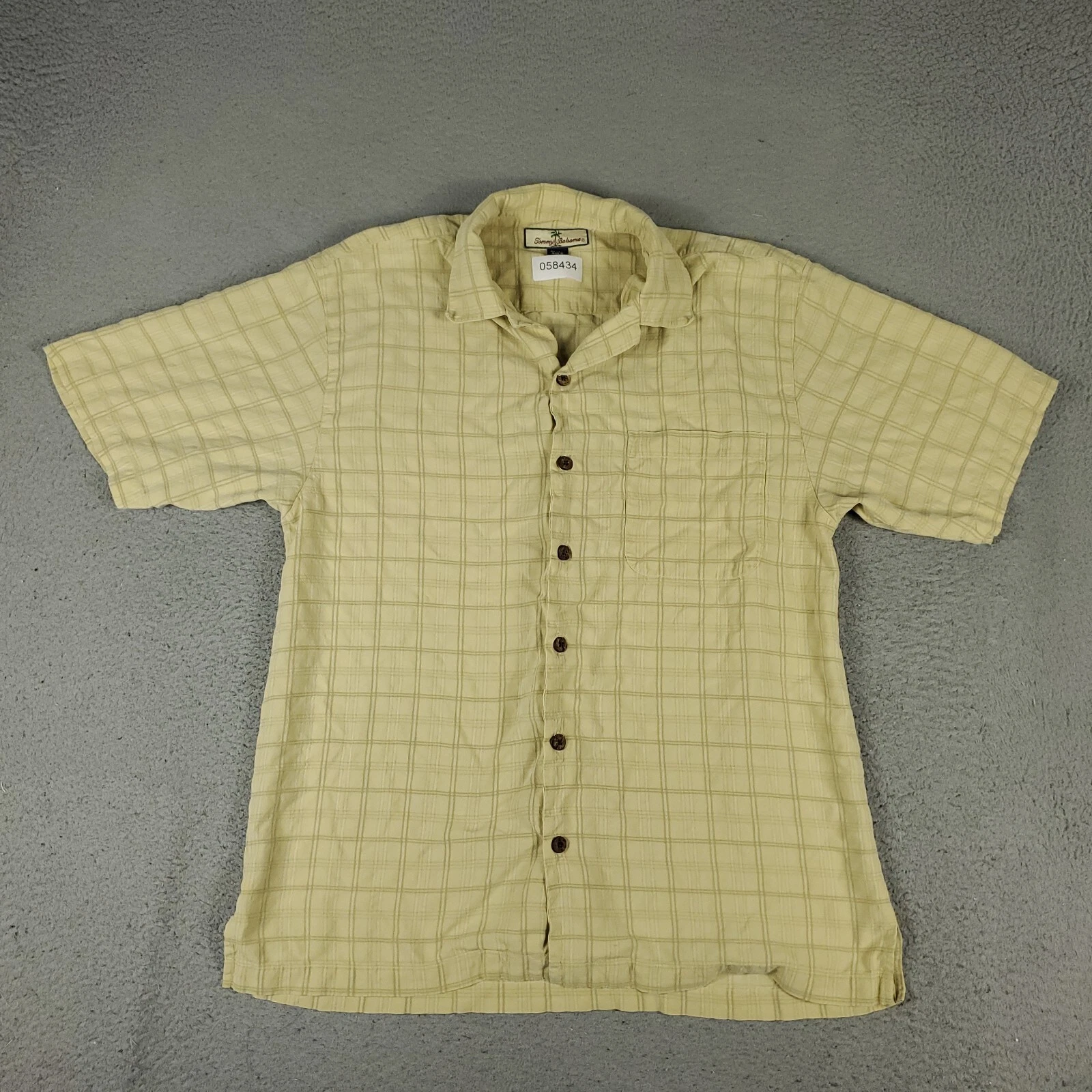 Tommy Bahama Shirt Mens Medium Yellow Plaid Hawaiian Button Up Short Sleeve *