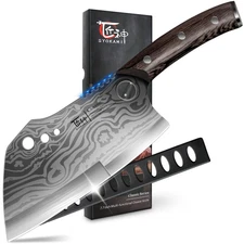 Meat Cleaver Chef Knife with Sheath 7.7 Inch Butcher Knife with Herb Stripper...