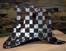 Faux Brushed Aluminum Distressed Checker Pickguard - Fender Stratocaster  USA