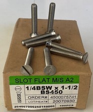 Image of 1/4 BSW x 1 1/2” STAINLESS STEEL COUNTERSUNK MACHINE SCREW .BARGAIN BOX OF 100