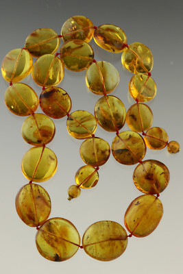 FOSSIL INSECTS in all Bean Shape Beads Genuine BALTIC AMBER Necklace 67.3g 802-3
