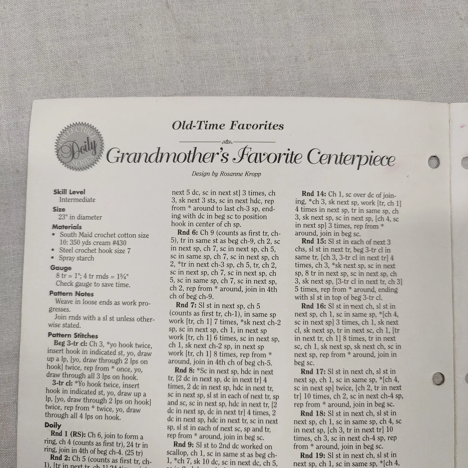 Rare 1998 Vtg Old-Time Favorites Doily Centerpiece Crochet Pattern Rosanne Kropp - Image 3 of 4