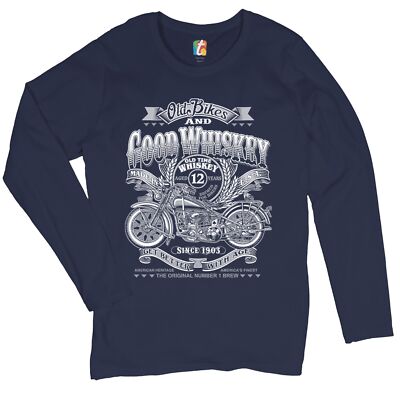Old Bikes and Good Whiskey Women's Long Sleeve T-shirt Route 66 Motorcycle