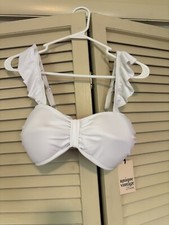 NWT Women  s Unique Vintage White Bikini Top Size Medium C Cup Ruffle Straps