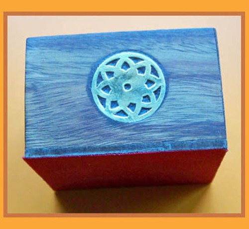 Wood Gemstone Painting Paperweight with Brass Work - Picture 3 of 3