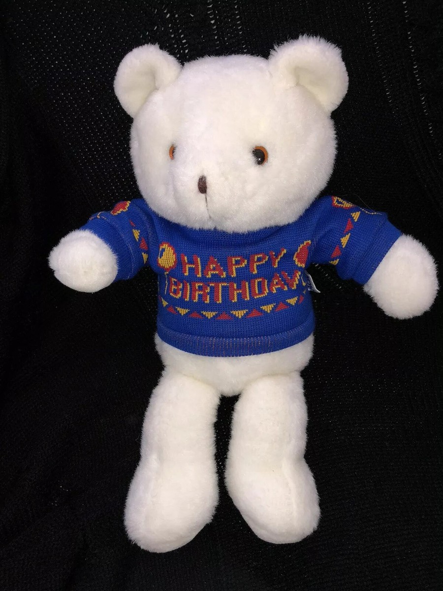 Vintage White Teddy Bear Plush Happy Birthday Sweater Shirt | eBay