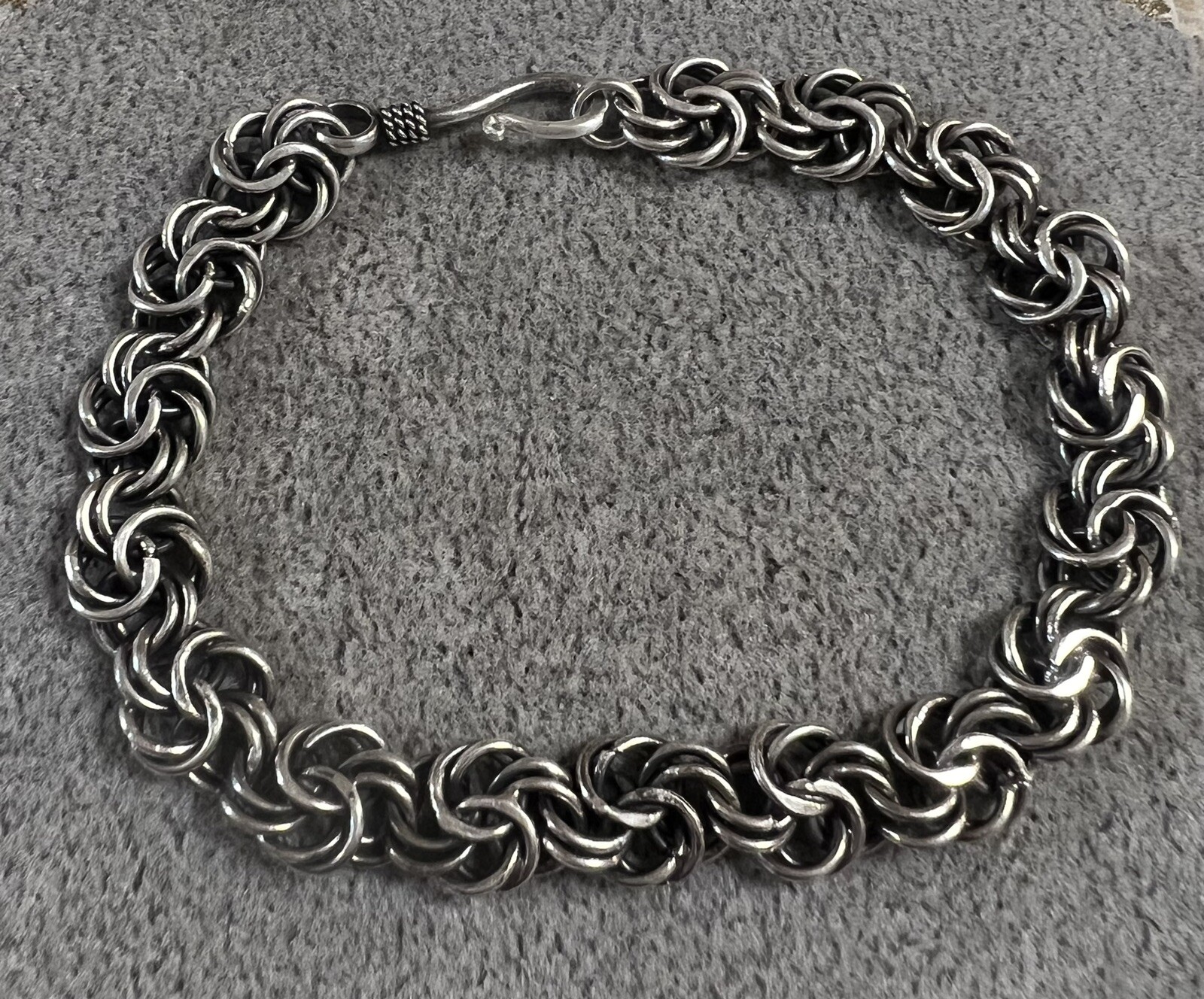 Vintage Bali Style Modified Byzantine Link Sterling Silver Bracelet 8.5 Inches