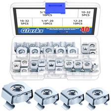 40pcs 1/4"-20 5/16"-18 10-32 12-24 Snap-in Cage Nut Zinc Plated Carbon Steel ...