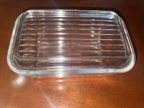 Ribbed Clear Glass Refrigerator Fridge Dish Container Lid Butter Retro Vintage