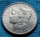 1902 MORGAN SILVER DOLLAR AU+++ JUST A COUPLE OF BAG MARKS 26.8 GRAMS