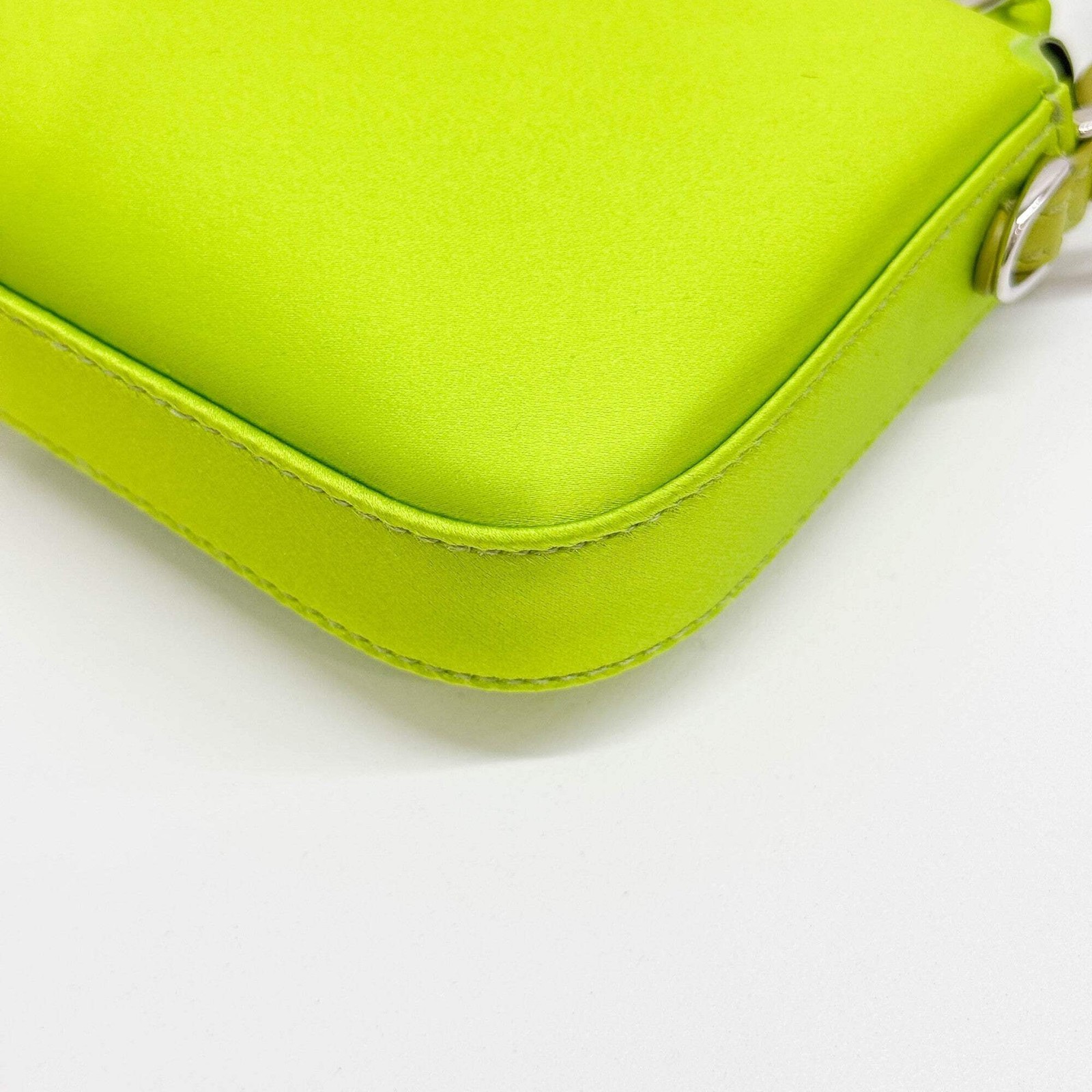 FENDI Mini Baguette Green Satin Two Way Bag thumbnail 12