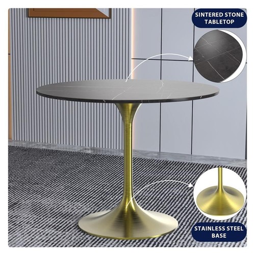 LeisureMod Verve Modern 36" Round Dining Table with Sintered Stone Top ...