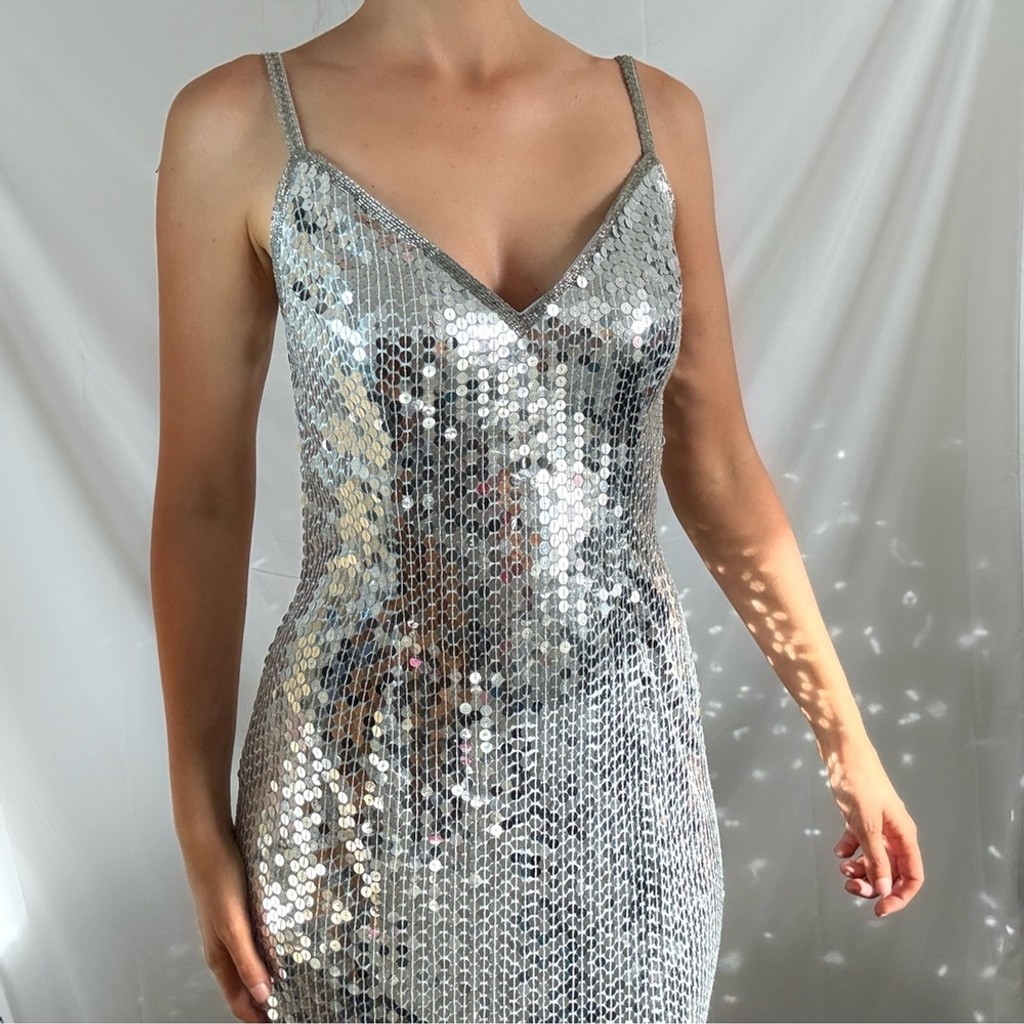 silver sequin dress Vintage Y2K maxi formal glam disco fairy medium beaded Color:2538-13 06032026 Rip Curl Classic Surf Strapless and a sequin material