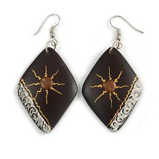 Dark Brown Diamond Drop Earrings - 65mm Long