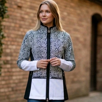 Sportalm Damen Jacke 42 Animal Print Schwarz Weiß Stretch Reißverschluss